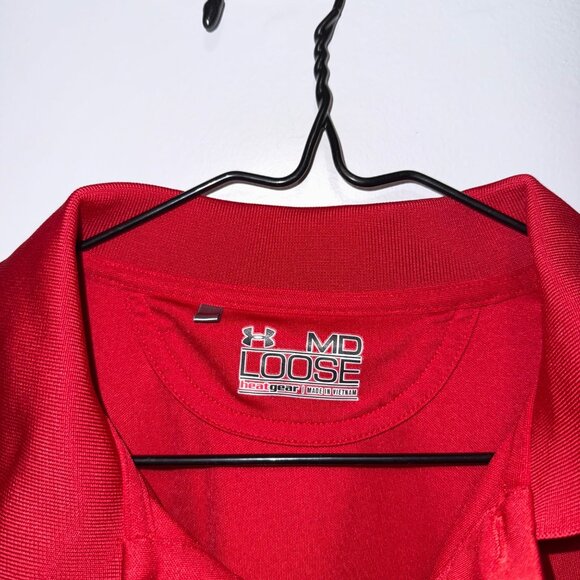 Under Armour Mens Cornell Polo Shirt Red HeatGear Loose Fit MD - Picture 3 of 5